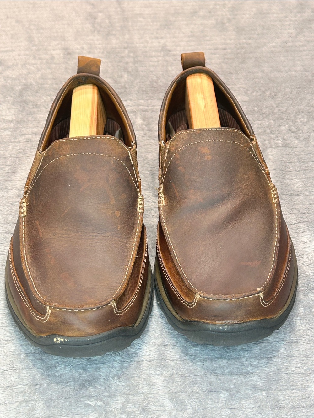 Skechers Men Relaxed Fit Memory Foam Leather Loafers Dark Brown Size 11.5